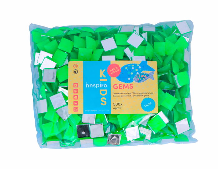 Innspiro Gemas décoratives acryliques carrées vert fluor 16x16mm - 500 unités