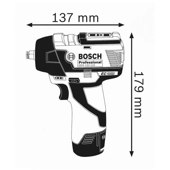 Bosch Professional Boulonneuse GDS 12V-115 - Moteur sans charbon - 115 Nm - 2600 tr/min - Compacte - Usage professionnel métal et béton