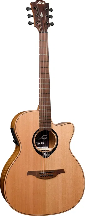 LAG Guitare Acoustique Auditorium Hyvibe H2 10 A/E Cutaway Table Cèdre Massif Satiné Naturel