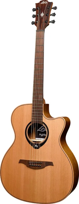 LAG Guitare Acoustique Auditorium Hyvibe H2 10 A/E Cutaway Table Cèdre Massif Satiné Naturel