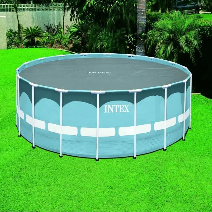 Intex Bâche à bulles pour piscine tubulaire ronde de 4,57 m, diamètre 15 pieds, 270 microns, protection et chauffage solaire, gris/bleu