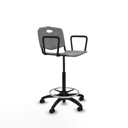 Tabouret Taburete Robledo Pivotant Chlorure de polyvinyle Gris clair Structure polyamide noire Accoudoirs fixes Sans appui-tête Roulettes pour moquette