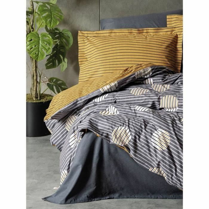 BigBuy Home Parure de couette en coton renforcé Gris, 220 x 240 cm