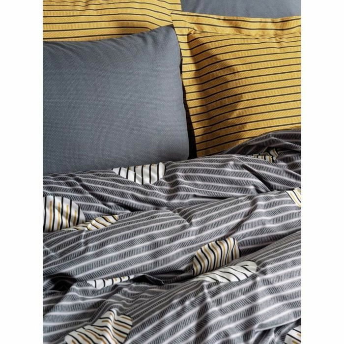 BigBuy Home Parure de couette en coton renforcé Gris, 220 x 240 cm