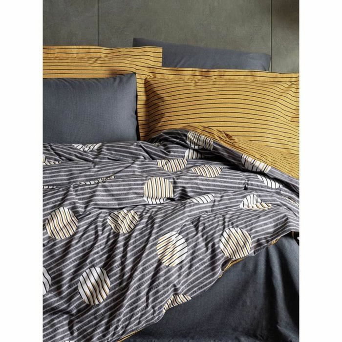 BigBuy Home Parure de couette en coton renforcé Gris, 220 x 240 cm