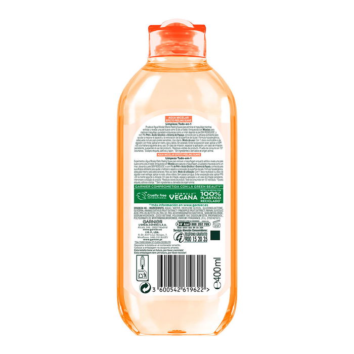 Garnier Eau Micellaire SKINACTIVE Effet Peeling Doux Tout-en-1 Démaquillant & Purifiant pour Visage Yeux Lèvres 400 ml