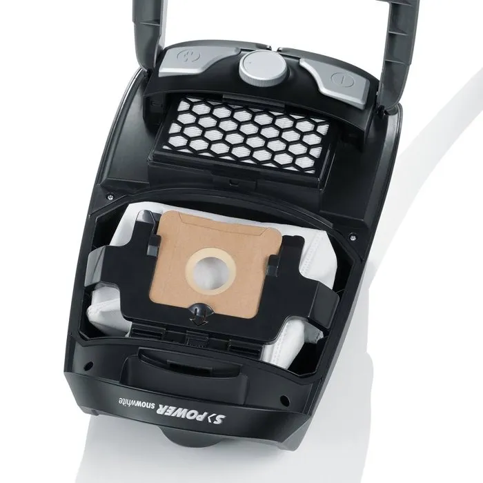 Severin S'Power - Aspirateur traîneau silencieux 750W avec sac, filtration HEPA 13, niveau sonore 72dB, capacité 3L, gris platine - Accessoires inclus