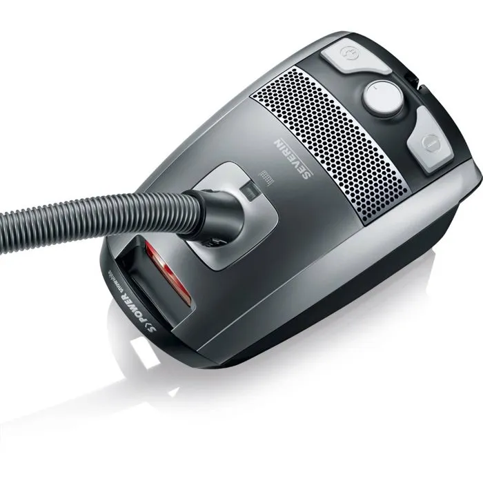Severin S'Power - Aspirateur traîneau silencieux 750W avec sac, filtration HEPA 13, niveau sonore 72dB, capacité 3L, gris platine - Accessoires inclus