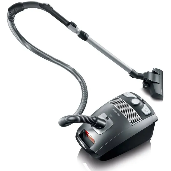 Severin S'Power - Aspirateur traîneau silencieux 750W avec sac, filtration HEPA 13, niveau sonore 72dB, capacité 3L, gris platine - Accessoires inclus