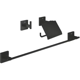 GROHE 411242430 - Set accessoires 3 en 1 noir mat pour salle de bain : porte-serviettes, porte-papier toilette, crochet - Métal, installation murale