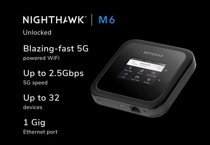 Netgear Nighthawk M6 MR6150-100EUS Routeur Hotspot Mobile 5G WiFi 6 Noir Netgear Nighthawk M6 MR6150-100EUS Routeur Hotspot Mobile 5G WiFi 6 Noir