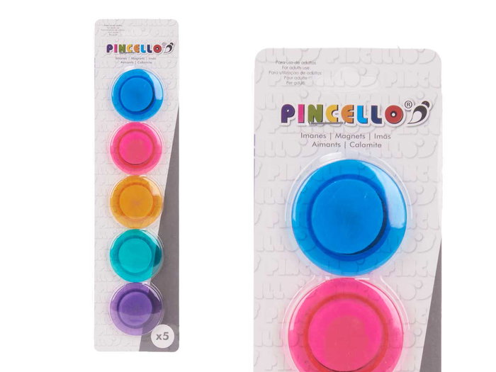 Pincello Lot de 5 Aimants Magnétiques Pastel 4 x 6.5 x 0.5 cm Plastique Métal Multicolore (Set de 36)