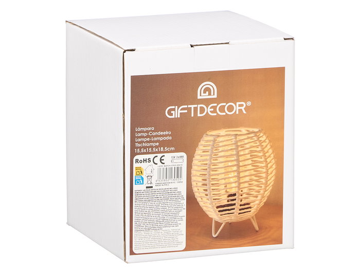 Giftdecor Lampe de Table Ronde en Corde Blanche 15x18 cm Métal Papier Piles AAA (Set de 12)