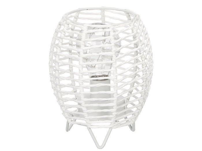 Giftdecor Lampe de Table Ronde en Corde Blanche 15x18 cm Métal Papier Piles AAA (Set de 12)
