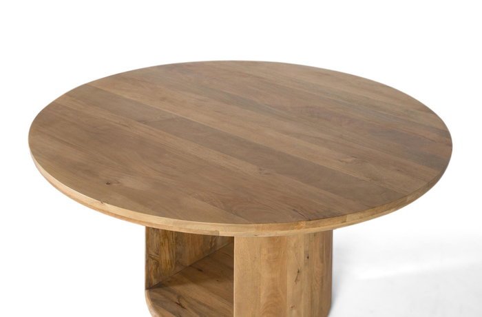 GINER Y COLOMER Table en Bois de Mango avec Plateau Rond 150 cm de Diamètre - Couleur Naturelle - Design Élégant et Robuste - Montage Requis