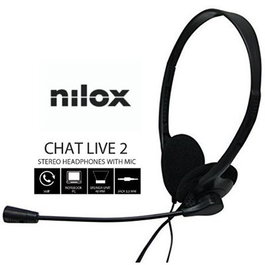 Nilox Casque Audio Supra-auriculaire avec Microphone Intégré, Filaire 3.5mm, Noir, 1.8m