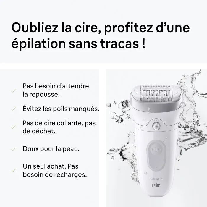 Braun SE7-011 Épilateur Électrique Femme Visage & Corps - 2 Modes, 40 Min Autonomie, Étanche - Blanc - Pour 1 Mois de Peau Douce