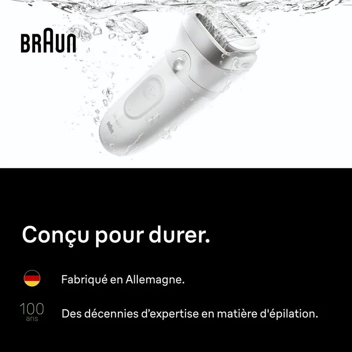 Braun SE7-011 Épilateur Électrique Femme Visage & Corps - 2 Modes, 40 Min Autonomie, Étanche - Blanc - Pour 1 Mois de Peau Douce