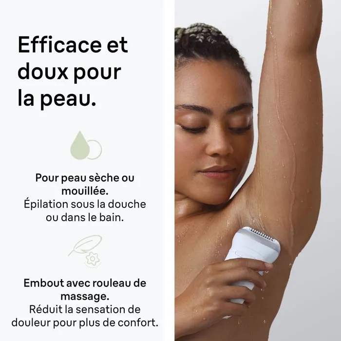 Braun SE7-011 Épilateur Électrique Femme Visage & Corps - 2 Modes, 40 Min Autonomie, Étanche - Blanc - Pour 1 Mois de Peau Douce