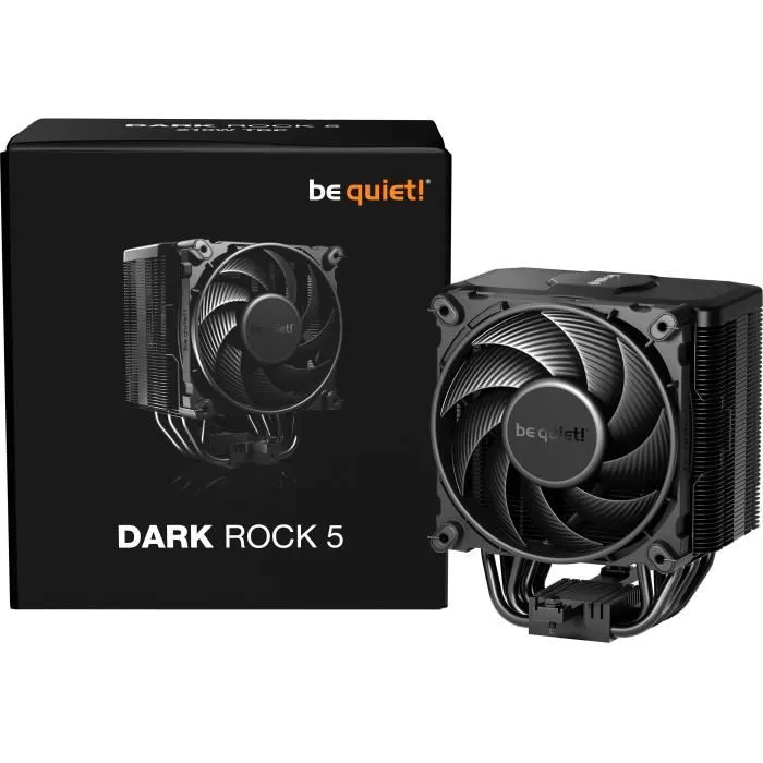 Be Quiet Dark Rock 5 - Refroidisseur CPU avec ventilateur Silent Wings 4 135 mm PWM, 6 caloducs, montage sans outil, compatible pâte thermique métal liquide, design élégant