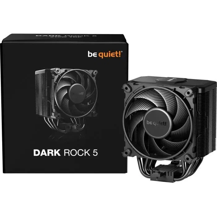 Be Quiet Dark Rock 5 - Refroidisseur CPU avec ventilateur Silent Wings 4 135 mm PWM, 6 caloducs, montage sans outil, compatible pâte thermique métal liquide, design élégant
