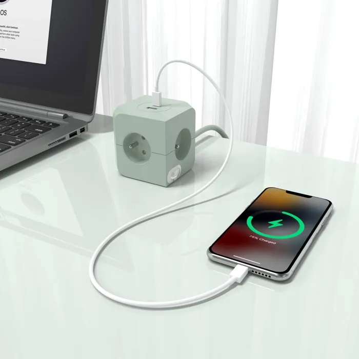 Link2Home Cube multiprise vert avec 4 prises secteur et 2 ports USB
