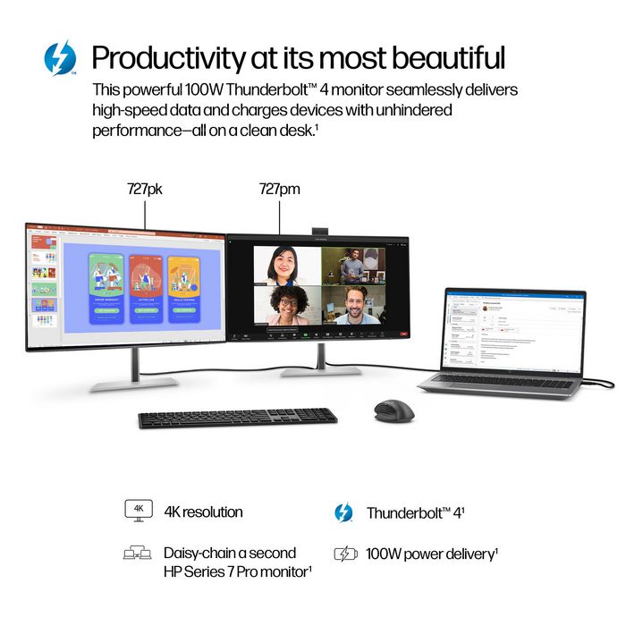 HP 727pm - Écran de conférence 4K 27 pouces HP Series 7 Pro (IPS Black, Thunderbolt 4, 100 W, webcam IA Poly, sans PVC) HP 727pm - Écran de conférence 4K 27 pouces HP Series 7 Pro (IPS Black, Thunderbolt 4, 100 W, webcam IA Poly, sans PVC)