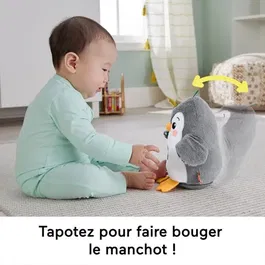 Fisher-Price Mon Pingouin d'Éveil Peluche Musicale et Sensorielle avec Battement d'Ailes - Jouet pour Bébé - HNC10