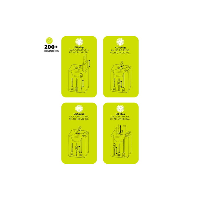 Mobile Origin PW30 Adaptateur de voyage universel EU/UK/US/AUS, noir