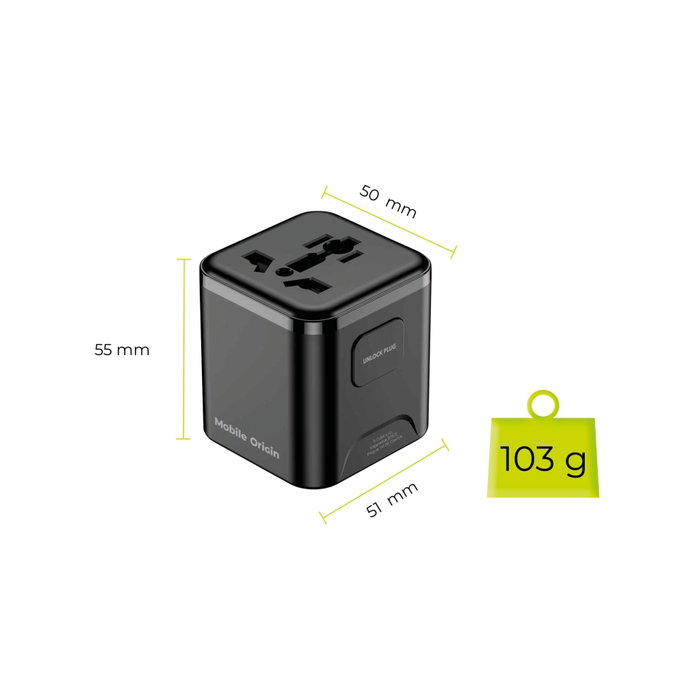 Mobile Origin PW30 Adaptateur de voyage universel EU/UK/US/AUS, noir