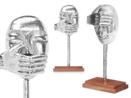 Giftdecor Figure Métal Main Bouche Argentée avec Support Bois 17x33x10 cm (Set de 6)