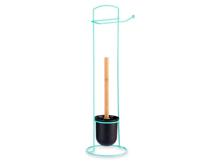 Berilo Porte-Papier Toilette Métal et Bambou Menta avec Brosse WC 17x57x16 cm (Set de 6)