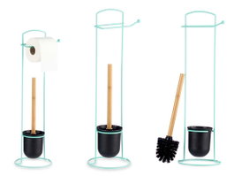 Berilo Porte-Papier Toilette Métal et Bambou Menta avec Brosse WC 17x57x16 cm (Set de 6)