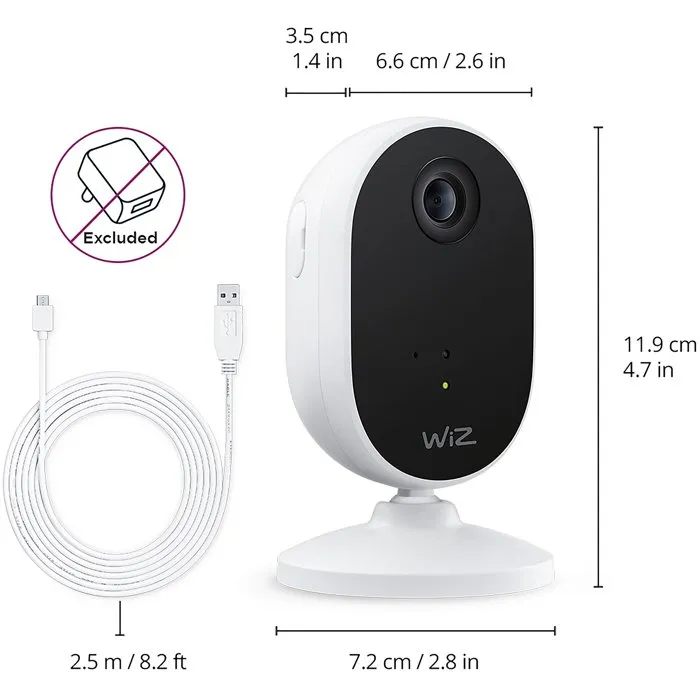 WIZ Caméra de surveillance intérieure avec détection son et mouvement - Caméra Wi-Fi câblée avec audio bidirectionnel et vision nocturne