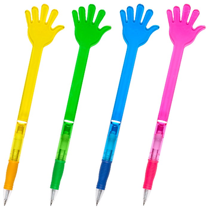 The Concept Factory Stylo XXL avec main en plastique transparent, couleurs assorties