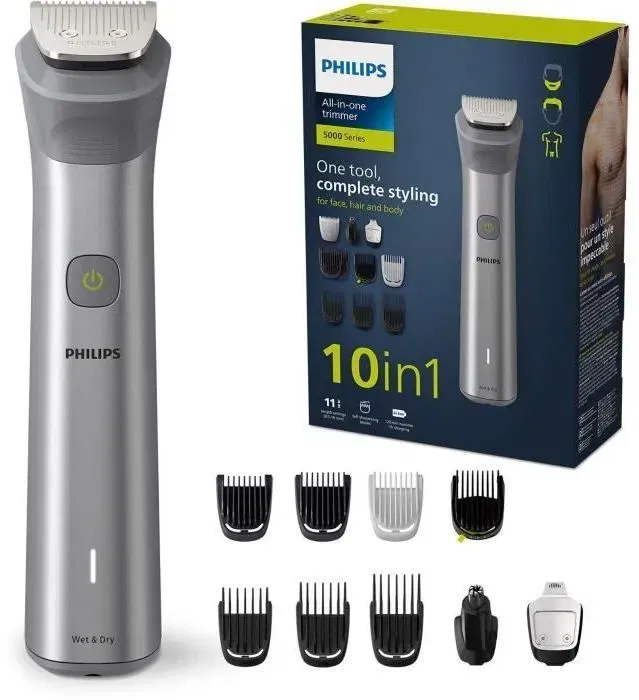 Philips MG5920/15 - Tondeuse à cheveux sans fil - Acier inoxydable - Autonomie 120 min - Avec 10 accessoires (tondeuse nez et oreilles inclus)