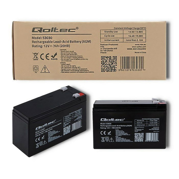 Batterie pour Système d'Alimentation Sans Interruption Qoltec 53031 9 Ah 12 V Batterie pour Système d'Alimentation Sans Interruption Qoltec 53031 9 Ah 12 V