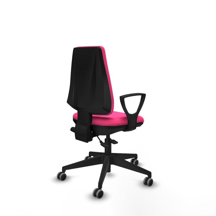 Chaise Elche Asynchrone Cuir écologique Rose Base pyramidale noire Accoudoirs fixes Sans appui-tête Roulettes 65mm pour moquette