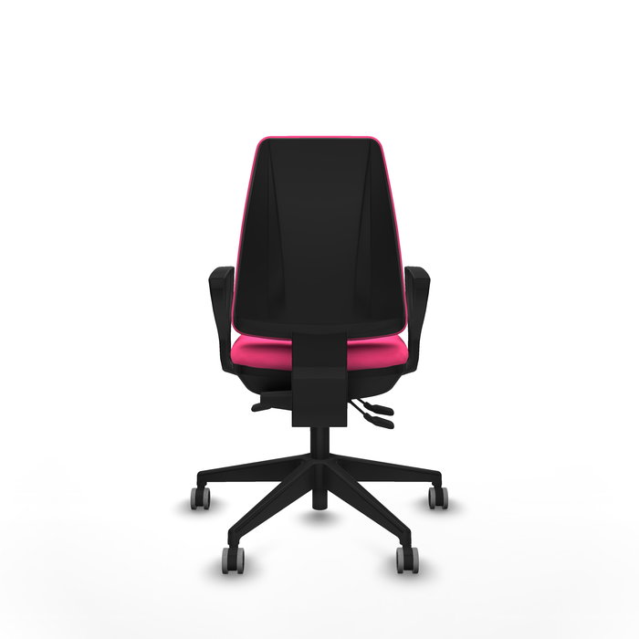 Chaise Elche Asynchrone Cuir écologique Rose Base pyramidale noire Accoudoirs fixes Sans appui-tête Roulettes 65mm pour moquette