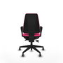 Chaise Elche Asynchrone Cuir écologique Rose Base pyramidale noire Accoudoirs fixes Sans appui-tête Roulettes 65mm pour moquette