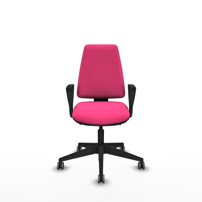 Chaise Elche Asynchrone Cuir écologique Rose Base pyramidale noire Accoudoirs fixes Sans appui-tête Roulettes 65mm pour moquette