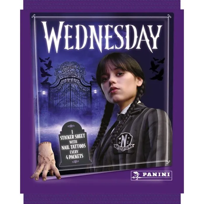 Panini - Mercredi (Wednesday) - Saison 2 - Collection de stickers - Boîte avec 36 pochettes (180 stickers aléatoires + tatouages pour ongles)