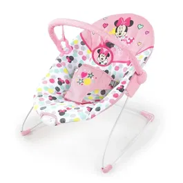 Disney Baby - Transat Bébé Minnie Confettis avec Arche d'Éveil, Vibrations Apaisantes, Jouets Amovibles et Housse Lavable en Machine