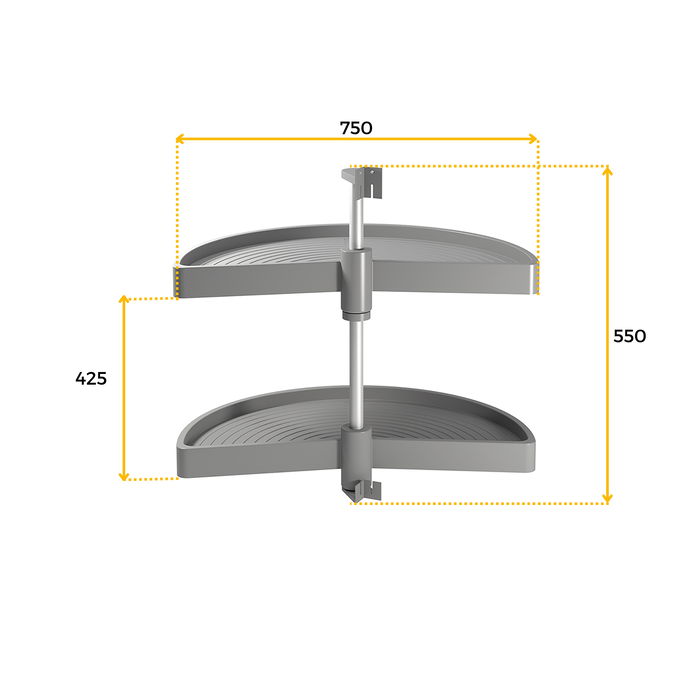 Emuca jeu de plateaux rotatifs Shelvo 1/2 lune, pour module de 900mm, plastique et aluminium, Gris