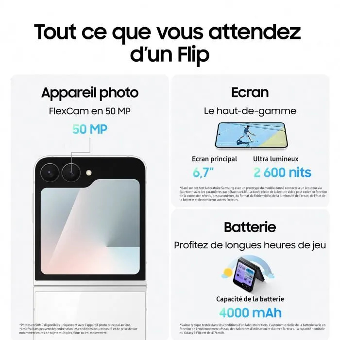 Samsung Galaxy Z Flip7 FE 5G - Smartphone pliable 128 Go Noir