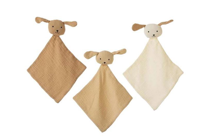 Creaciones Llopis Doudou avec chien motif, 22 x 22 cm, en coton et gaze, pour enfant dès 3 ans