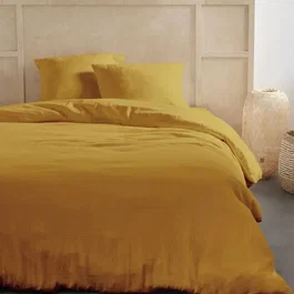 Today 123668 Parure de lit 2 personnes 220x240 cm en gaze de coton et coton uni, couleur ocre, avec taies d'oreiller