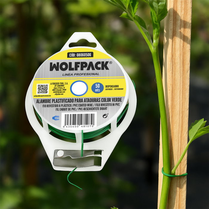 WOLFPACK LINEA PROFESIONAL Fil de fer plastifié vert avec distributeur 50 m