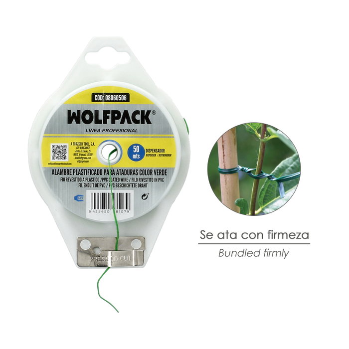 WOLFPACK LINEA PROFESIONAL Fil de fer plastifié vert avec distributeur 50 m