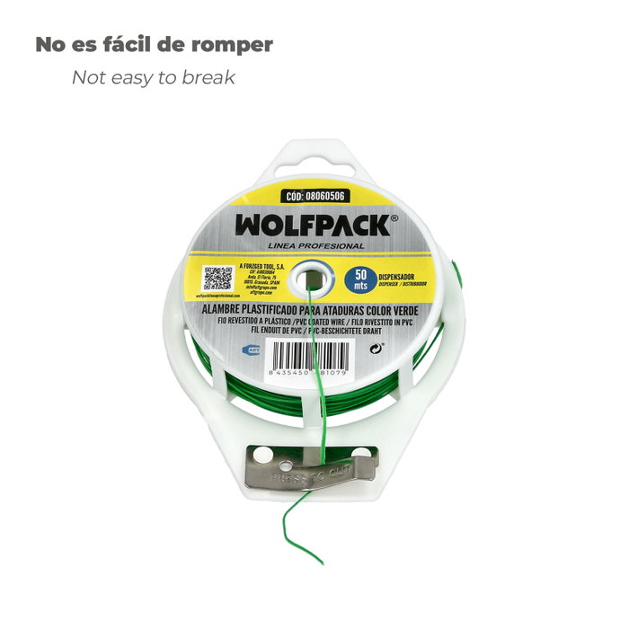 WOLFPACK LINEA PROFESIONAL Fil de fer plastifié vert avec distributeur 50 m